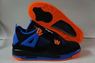Nike Air Jordan 4 Retro Black Safety Orange Royal Blue Sneakers Boys 