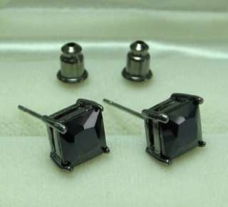 MEN Black Plated stud earrings w/ 6mm Princess cut Onyx  