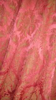 GORGEOUS ANTIQUE FRENCH PINK BROCADE CURTAIN DRAPE w VALANCE GOLD 