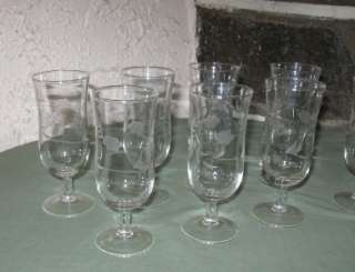 VINTAGE WINE GLASS LOT OF 8 ETCHED BERRIES AND STEMS OLD LOT   