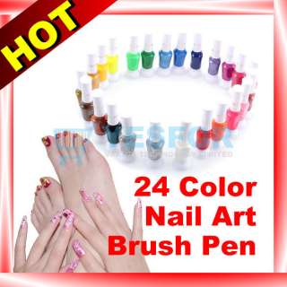 24 Colors 2 Way False Nail Art Brush Pen Varnish Polish  