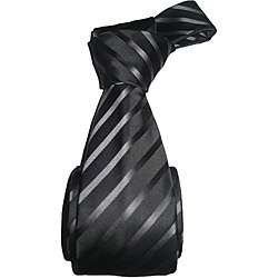 Dmitry Mens Black Striped Semi Skinny Silk Tie  