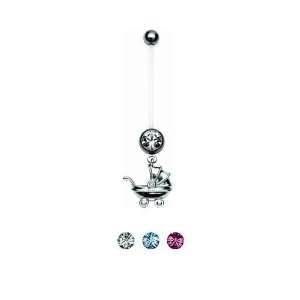  Bioflex Pregnancy Belly Ring with Baby Carriage and Rose 
