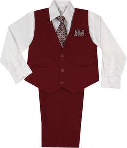   Toddler & Boy Wedding Easter Formal Vest Suit Burgundy sz New Born 4T