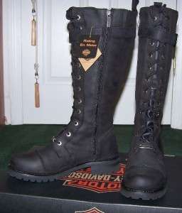 Harley Davidson Womens Tall Savannah Boots Sz9 Black leather Lace up 