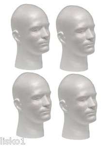 WHITE MALE (12 TALL) STYROFOAM MANNEQUIN WIG / HAT DISPLAY (4 heads 