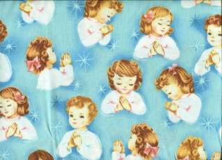 RELIGIOUS PRAYING CHILDREN ON BLUE Cotton Quilt Fabric  