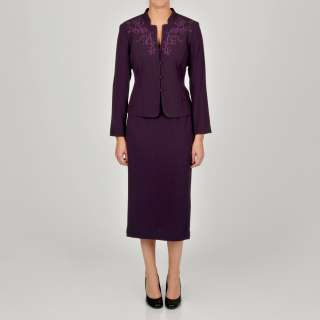 Danny & Nicole Womens Purple Embroidered Skirt and Jacket Set 