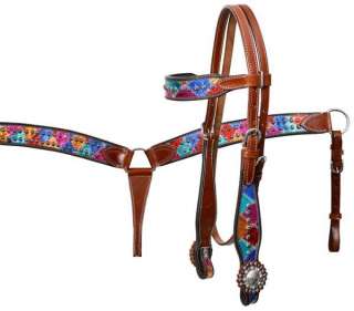 Showman Browband Headstall Breastcollar Set With Colored Patchwork 