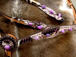 BRIDLE BREAST COLLAR WESTERN LEATHER HEADSTALL PURPLE  
