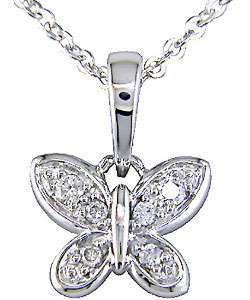 10k White Gold Diamond Butterfly Necklace  