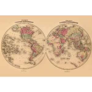  Johnsons World Map 1862 12 x 18 Poster