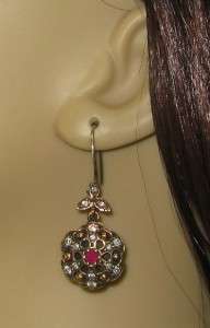   Ruby & Diamond .92ct 925 Sterling Silver/Rose Gold Earrings 12g  
