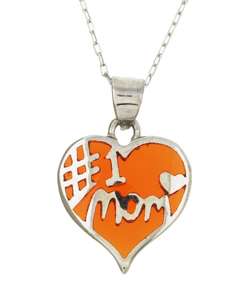 Sterling Silver #1 Mom Orange Heart Necklace  