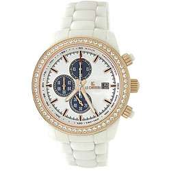 Le Chateau Mens Bello Cubic Zirconia Gold and White Ceramic Watch 