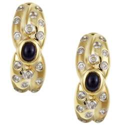   Gold Cabochon Sapphire and 1/3ct TDW Diamond Earrings  