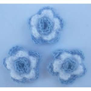 30pc Light Blue and White Crochet Flowers Applique Embellishment CR72