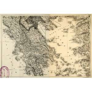 Engraving Map Greece Sparta Epirus Thessalia Mare Aegaeum Ionium Greek 