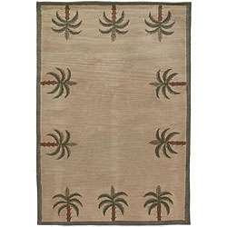Hand tufted Palm Tree Beige Wool Rug (26 x 76)  