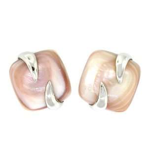   the Ocean   Square Cabochon Earrings W/pink Mother of Pearl Jewelry