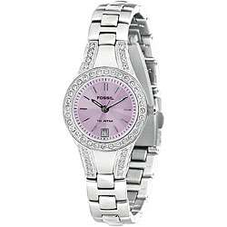 Fossil Womens Clear Crystal Pink Dial Watch  