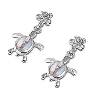  Nickel Free Sterling Silver Earrings White Opal Turtle 