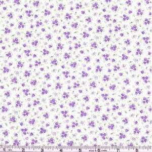  45 Wide Calico Lavender Roses White Fabric By The Yard 