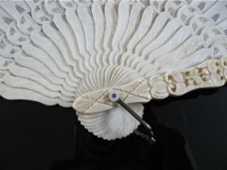   Antique 1800s CHINESE Superbly Carved Ox Bone Brise Fan ~ 