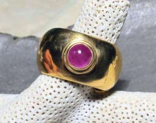 GORGEOUS SOLID 22K GOLD GLOWING RED PINK RUBY CAB GEM RING sz 7.25 11 