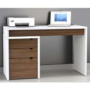    Liber T Three Drawer Desk in White/Walnut Furniture & Decor