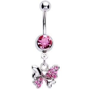  Pink Jeweled Heart Wing Butterfly Belly Ring Jewelry