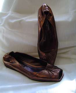 Richard Shah Metallic Bronze Shoes Flats Made in Italy Open Toe  