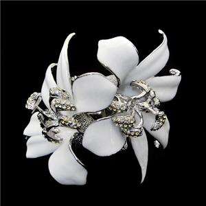 Lily Flower Bracelet Bangle Clear Swarovski Crystal  