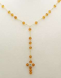 14K Yellow Gold Rosary Necklace Citrine Crystals 16  