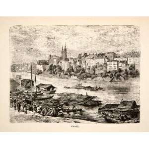1881 Wood Engraving Basel Switzerland France Germany Rhine River 