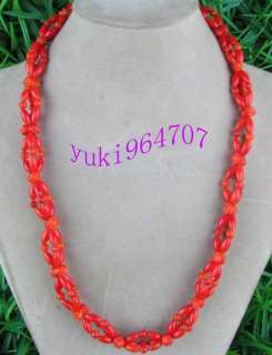 Beautiful natural red Coral craved Flower Necklace  