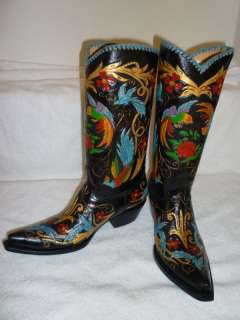   BIRDS HAND TOOLED HAND PAINTED CUSTOM PAIR OF COWBOY BOOTS 8.5  