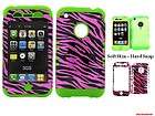   For iPhone 3G 3GS Transparent Hot Pink Zebra Print Lime Green Skin
