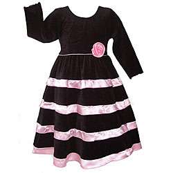 AnnLoren Girls Black Velvet/ Pink Satin Holiday Dress  
