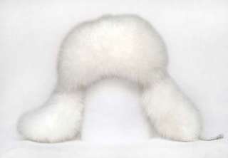 RUSSIAN FUR HAT WHITE FOX, LEATHER, S 2XL SIZE ADJUST.  