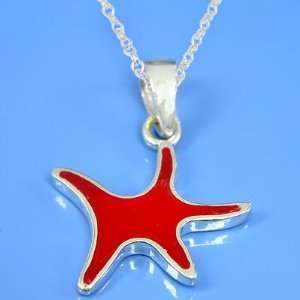  1.74 Grams 925 Sterling Silver Inlaid Red Coral Star Fish 