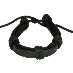  Leather Cuff & Black Cord Gothic Wristband Surf Bracelet   13 Jewelry