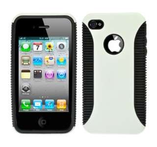   iPHONE 4/4S HYBRID IMAGE CASE BLACK TPU White Hard Cell Phone Cover