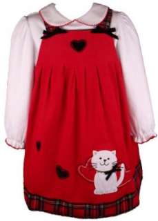   Lad Girls Fall/Winter Red Corduroy Kitty Jumper Dress 2 Pc. Clothing