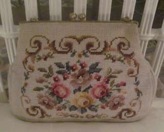 Floral/PINK ROSES Needlepoint Purse by CHRISTINE of DETROIT Vintage 
