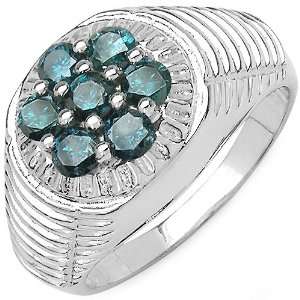  0.91 Carat Genuine Blue Diamond Sterling Silver Ring 