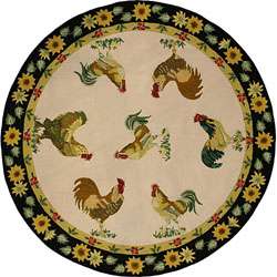 Hand hooked Cotton Rooster Rug (6 Round)  