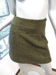 Diane Von Furstenberg Green/Black Woven A Line Mini Skirt 0  