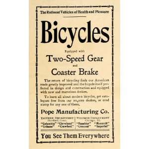 1904 Ad Pope Bicycles Two Speed Gear Coaster Brake Bike   Original 