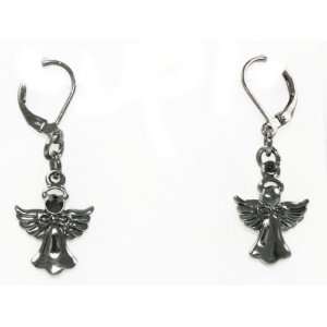  Beautiful Angel Charm Earrings with Black Crystal Accents Black 